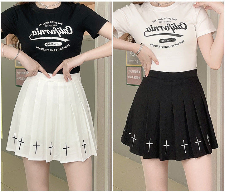 【E-Girl】Gothic Cross Pleated Mini Skirt | Moe Cosplay