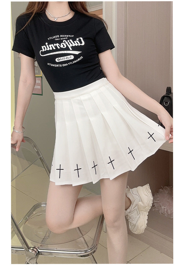 【E-Girl】Gothic Cross Pleated Mini Skirt | Moe Cosplay